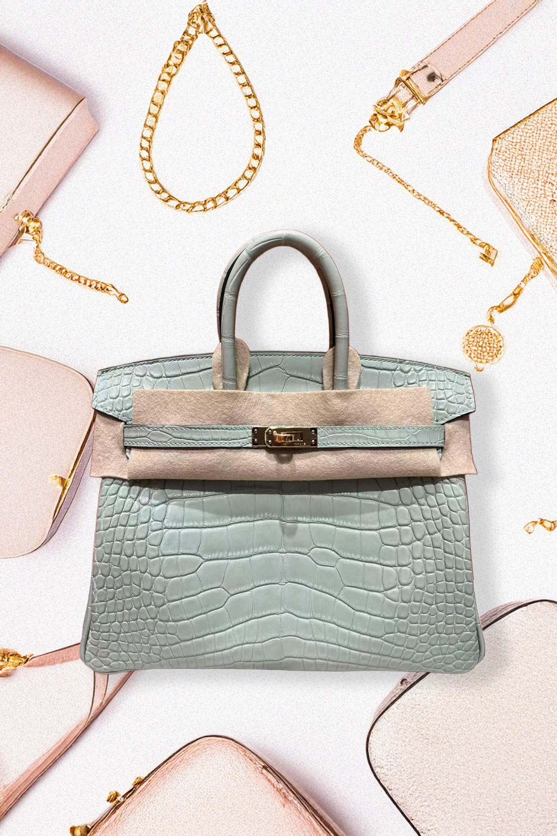 Hermès Birkin 30 Crocodilo Verde-Água