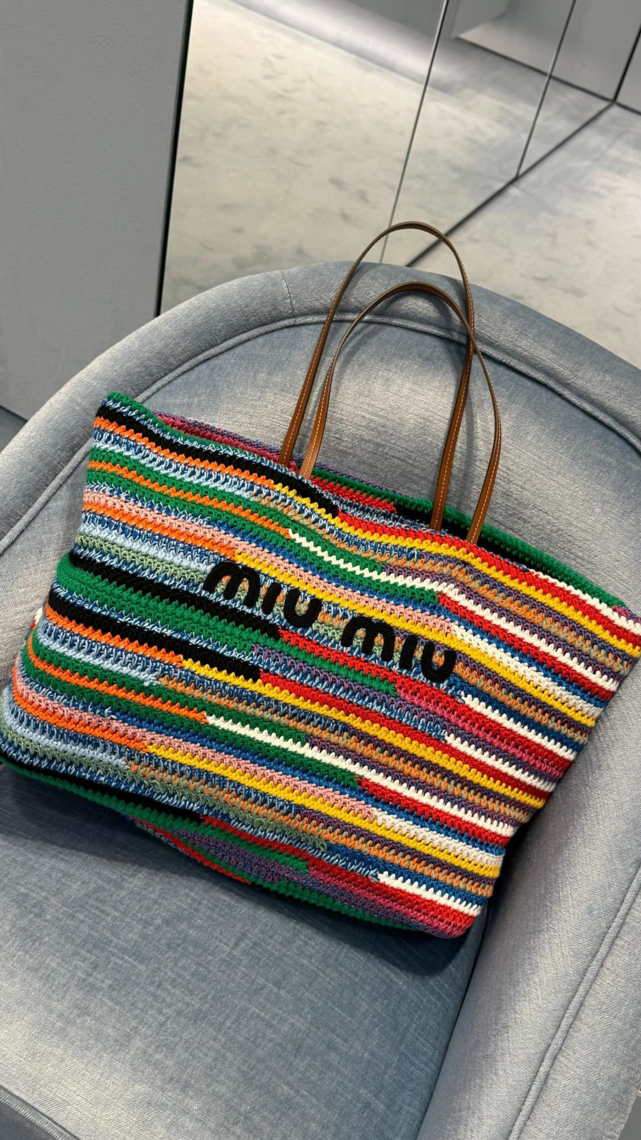 Raffia-effect Woven Tote Bag Miu Miu
