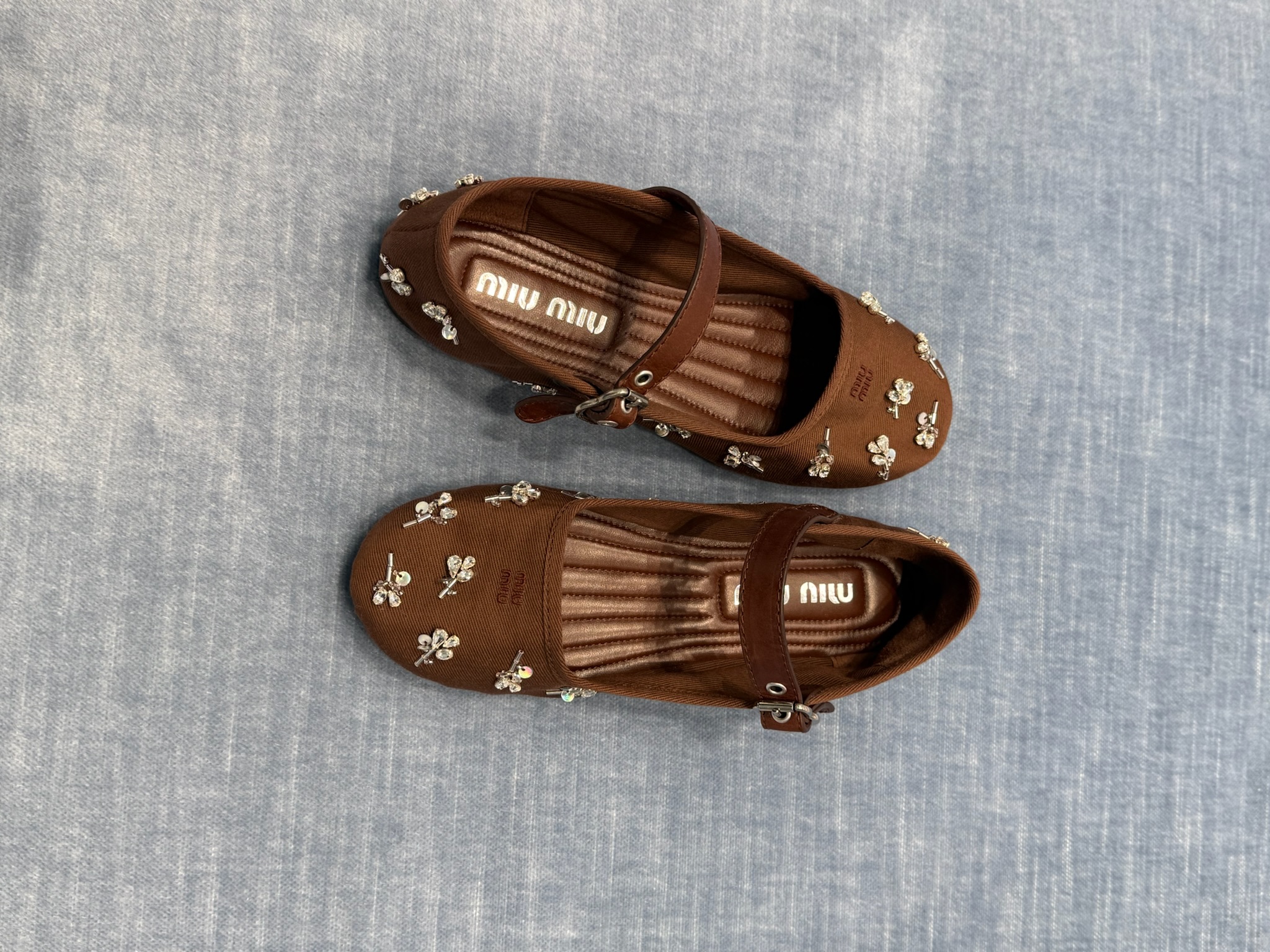 Embroidered Drill Ballerinas Miu Miu